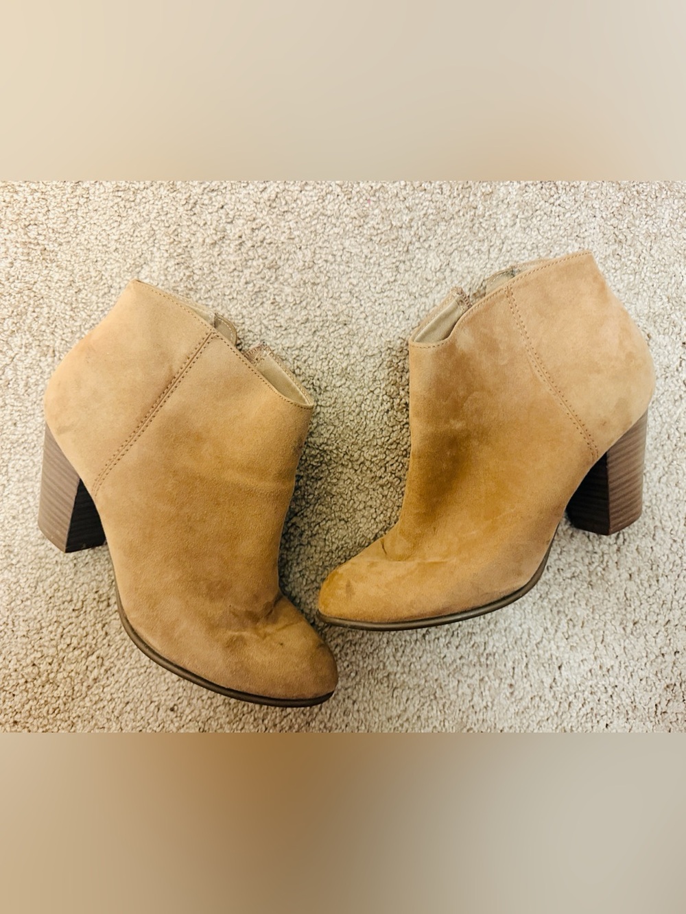 Old Navy Tan Suede Ankle Booties with Block Heel